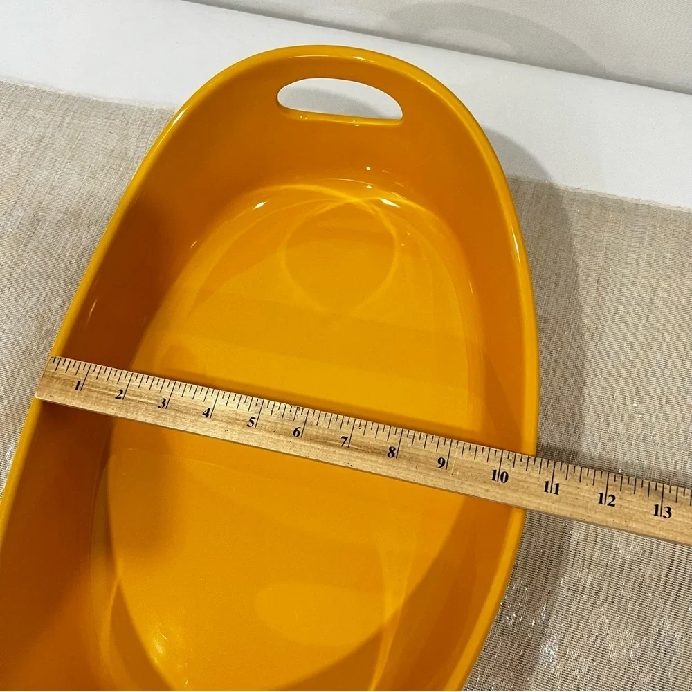 Rachel Ray 4 Quart Oval Baker Dish Yellow Mustard Stoneware Glazed Glassy